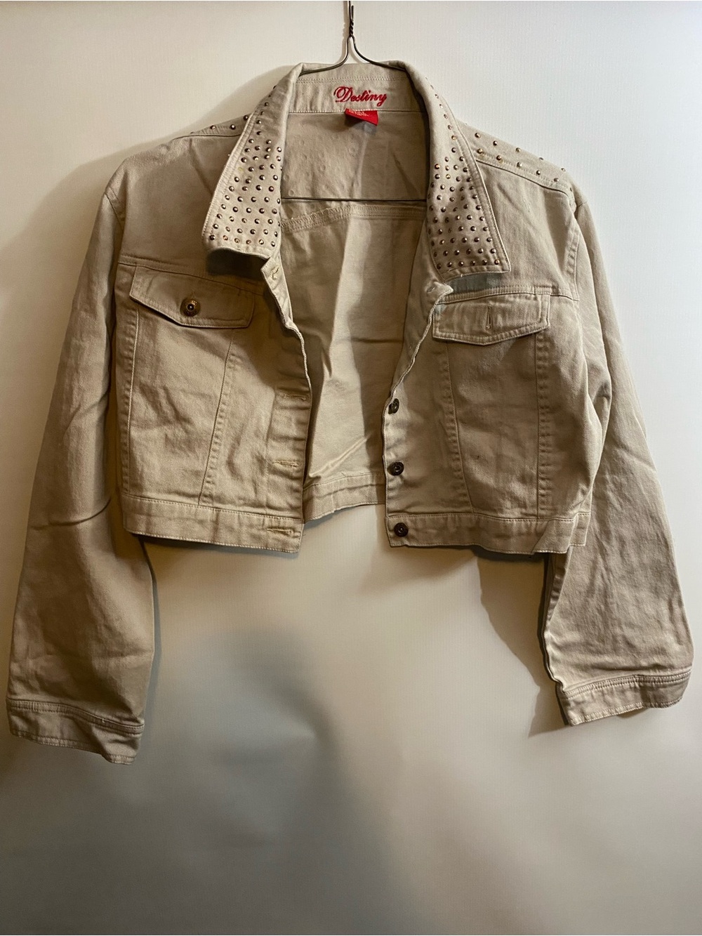 Beige Cropped Stud-Trim Jacket